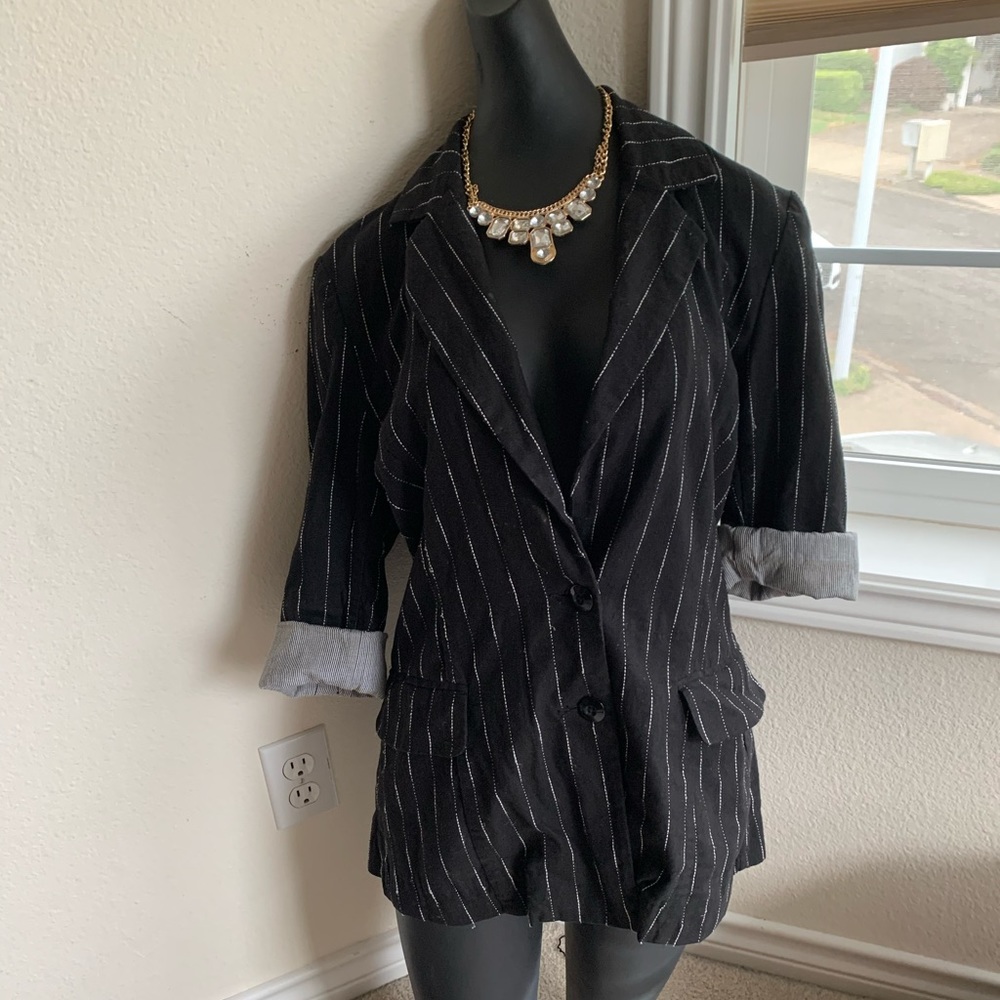 MM couture black pinstripe linen mix blazer, M